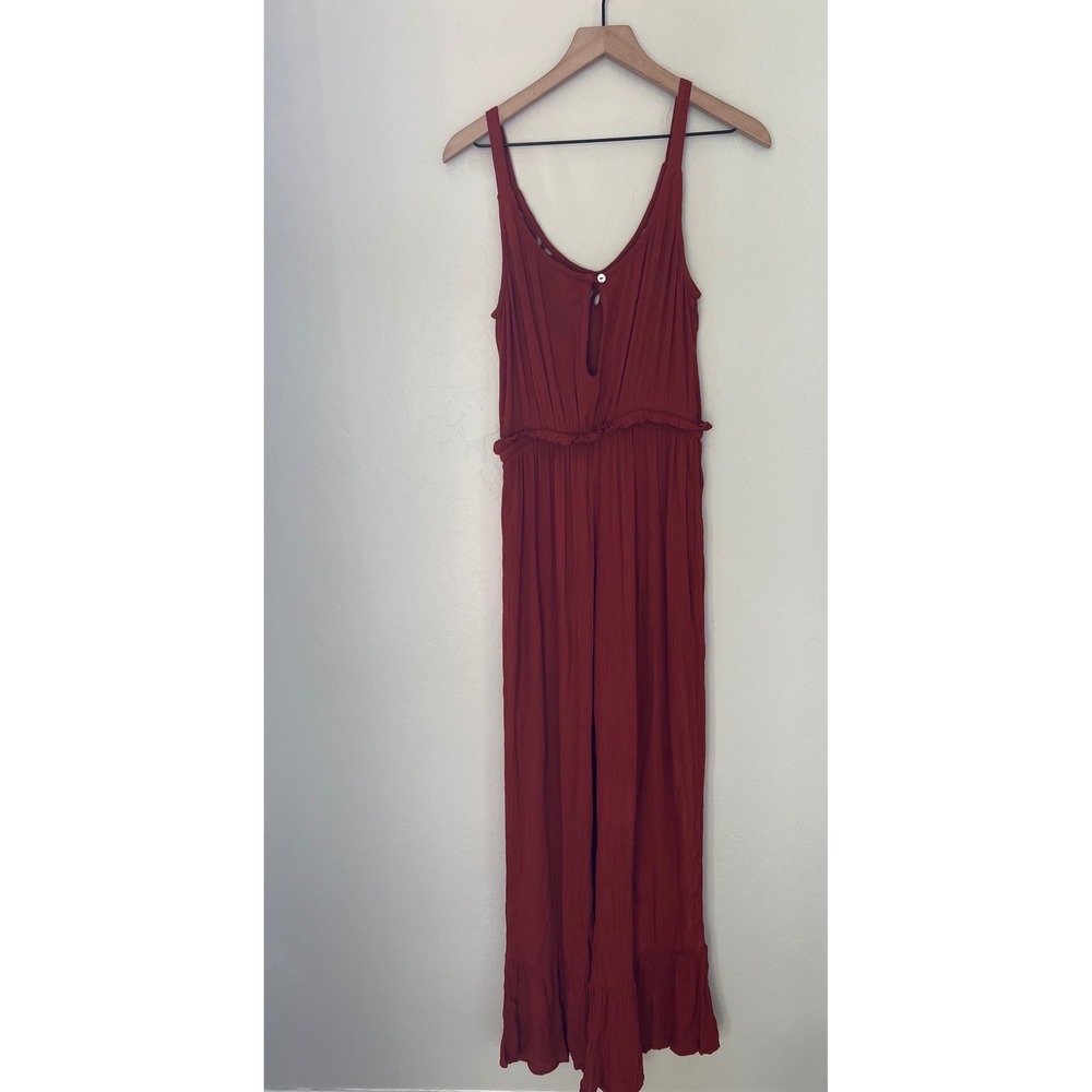 Patrons of‎ Peace Rust Crinkle Gauze Eyelet Wide Leg Jumpsuit Small
